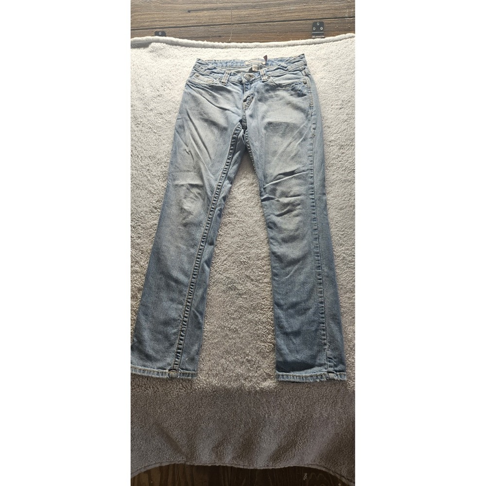 Aeropostale Woman's Light Blue Straight Jeans Stretch Denim Button Zip 5-Pocket